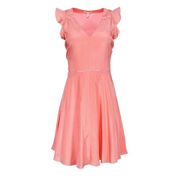 Rebecca Taylor Flutter Ruffle A-Line 100% Silk Dress Peach Pink  217032D357 sz4 - Picture 4 of 10